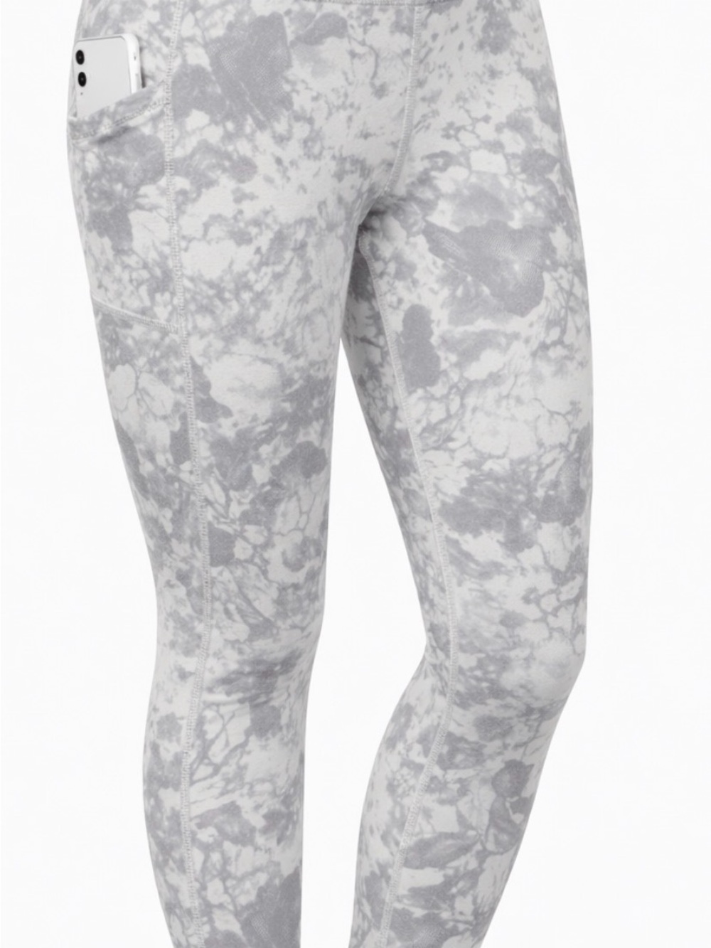RBX Gray Marble-Print High-Waist Leggings with Side Pocket